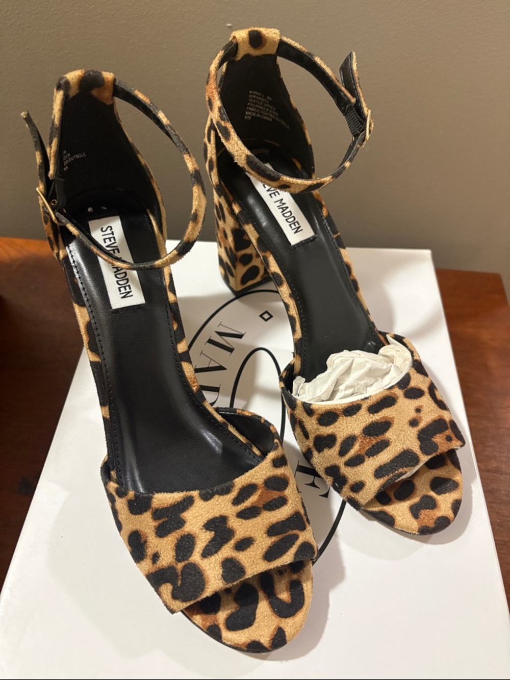Steve Madden Leopard Print Ankle-Strap Block Heels - Brown/Black